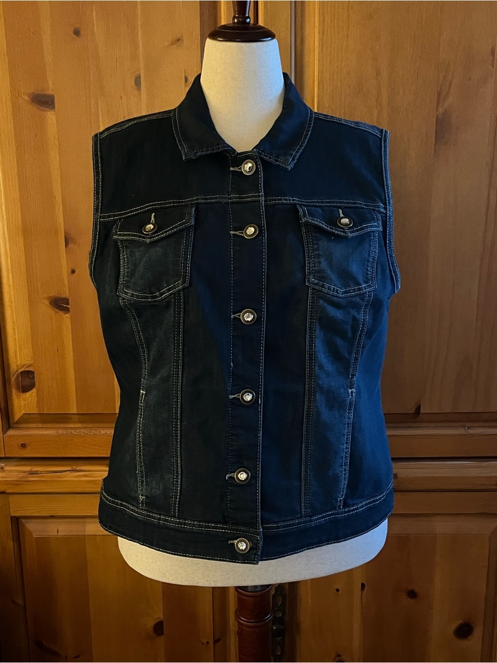 Classic Petite Dark Blue Denim Sleeveless Jacket